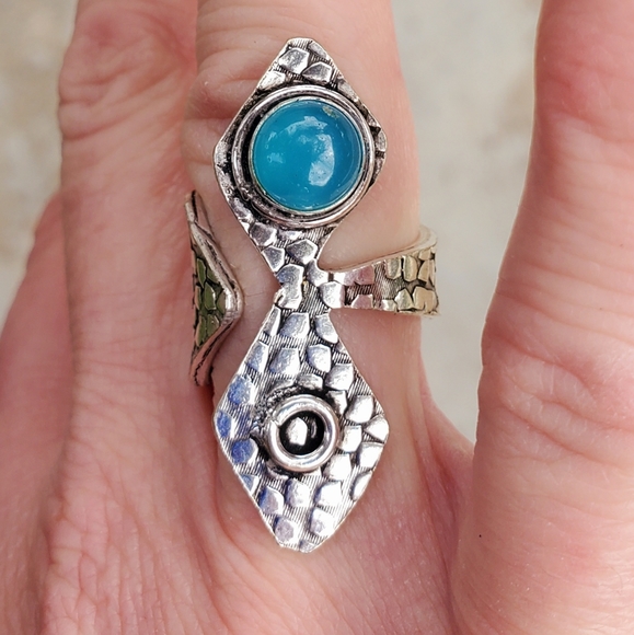 New Unique Chalcedony Open Cuff Silver Ring. - Picture 13 of 16